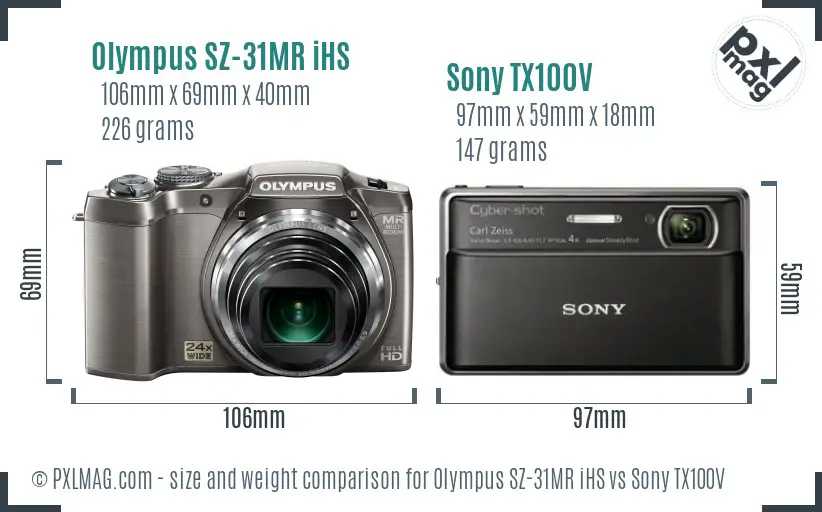 Olympus SZ-31MR iHS vs Sony TX100V size comparison