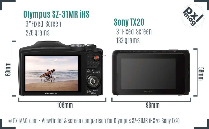 Olympus SZ-31MR iHS vs Sony TX20 Screen and Viewfinder comparison