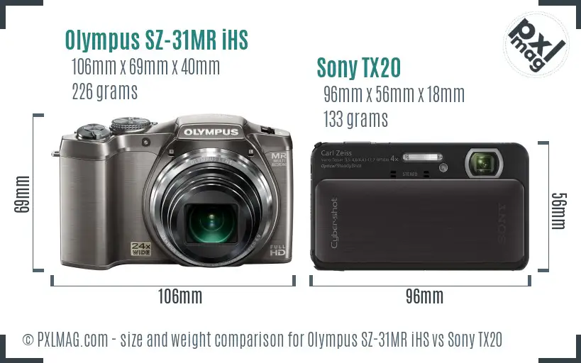 Olympus SZ-31MR iHS vs Sony TX20 size comparison