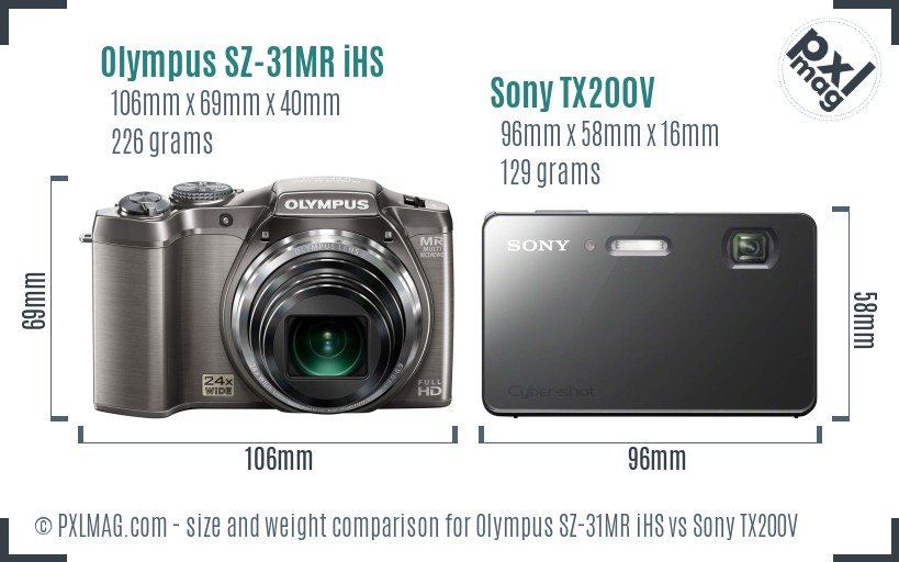 Olympus SZ-31MR iHS vs Sony TX200V size comparison