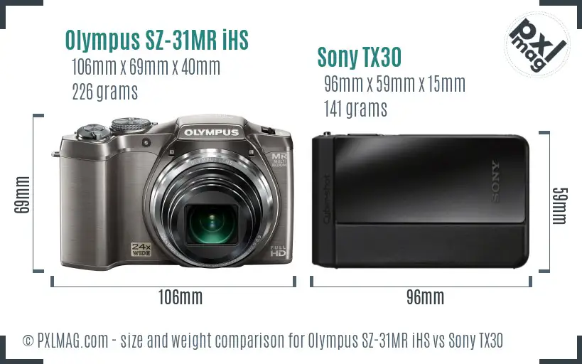 Olympus SZ-31MR iHS vs Sony TX30 size comparison