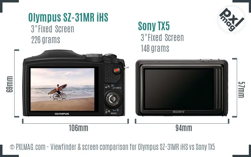 Olympus SZ-31MR iHS vs Sony TX5 Screen and Viewfinder comparison