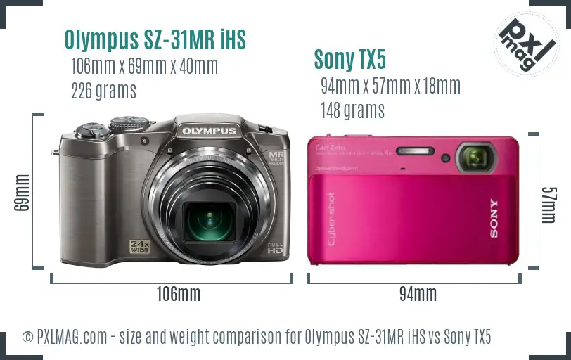Olympus SZ-31MR iHS vs Sony TX5 size comparison