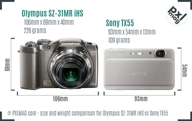 Olympus SZ-31MR iHS vs Sony TX55 size comparison