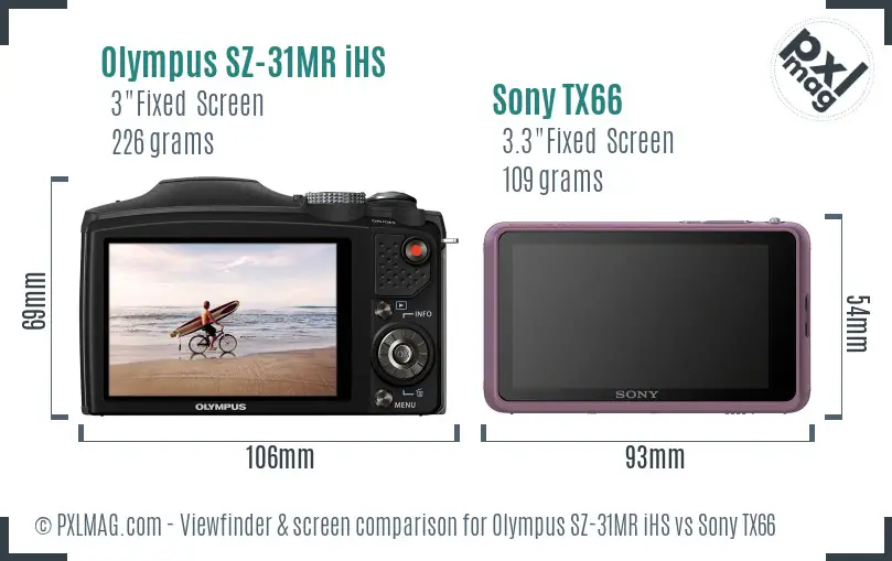 Olympus SZ-31MR iHS vs Sony TX66 Screen and Viewfinder comparison