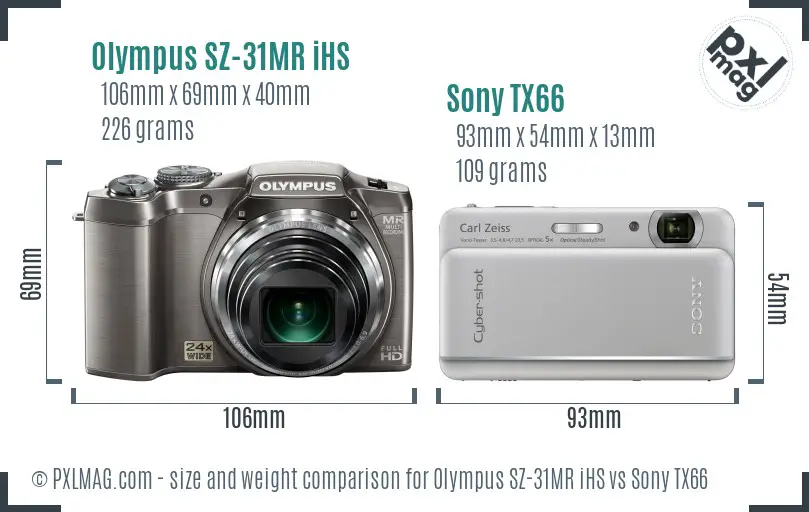Olympus SZ-31MR iHS vs Sony TX66 size comparison