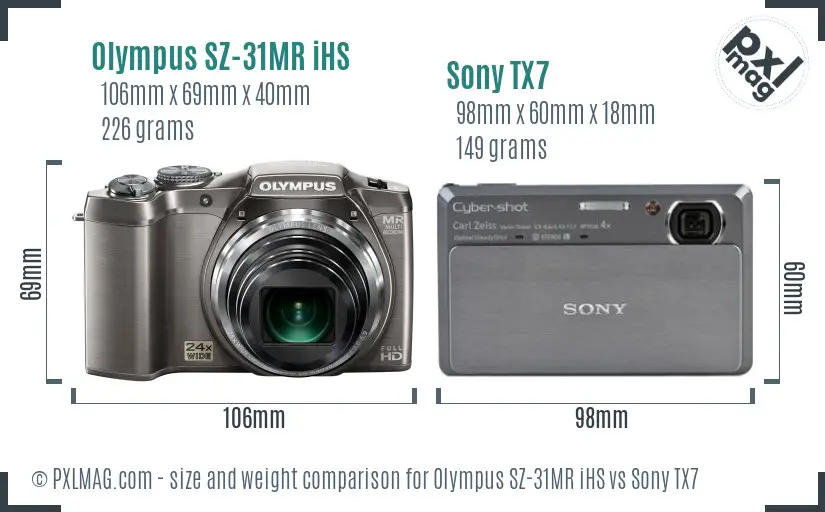 Olympus SZ-31MR iHS vs Sony TX7 size comparison