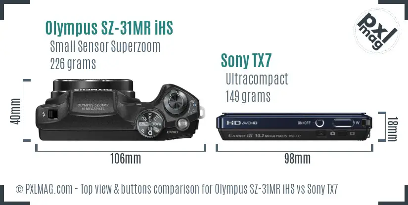 Olympus SZ-31MR iHS vs Sony TX7 top view buttons comparison