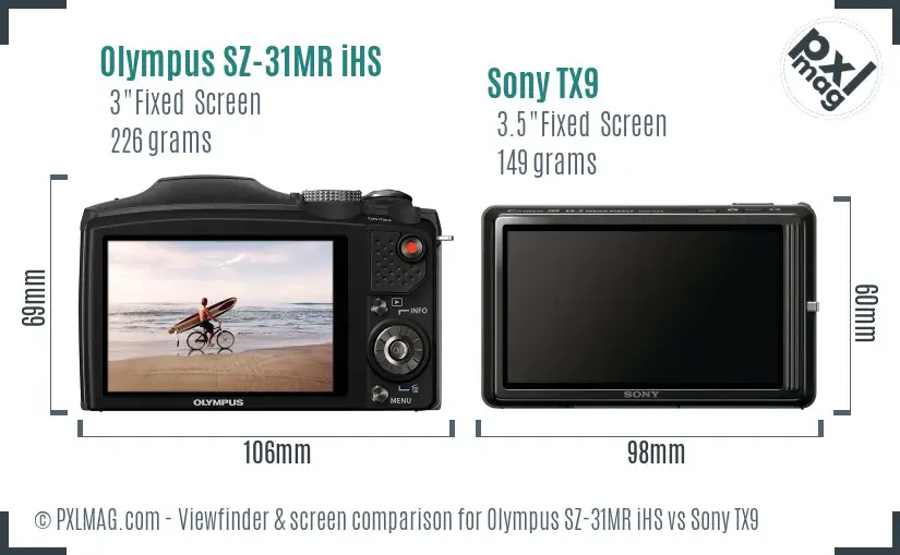 Olympus SZ-31MR iHS vs Sony TX9 Screen and Viewfinder comparison