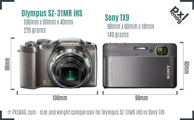 Olympus SZ-31MR iHS vs Sony TX9 size comparison