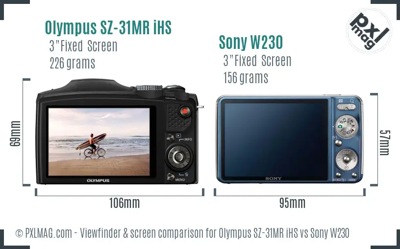 Olympus SZ-31MR iHS vs Sony W230 Screen and Viewfinder comparison