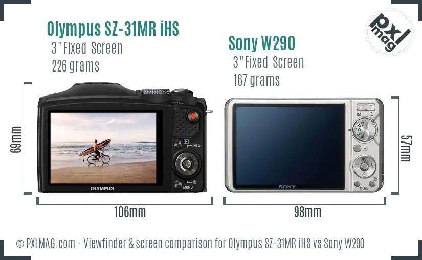 Olympus SZ-31MR iHS vs Sony W290 Screen and Viewfinder comparison