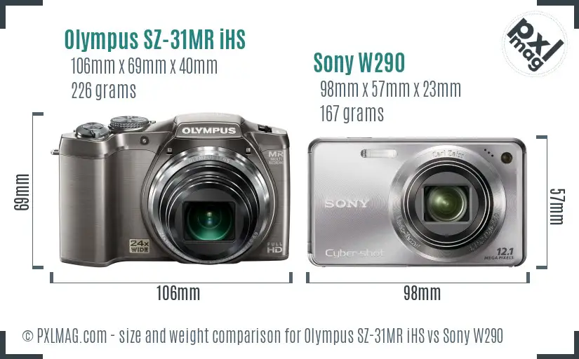 Olympus SZ-31MR iHS vs Sony W290 size comparison