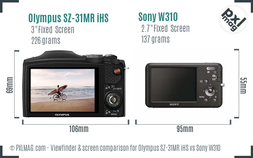 Olympus SZ-31MR iHS vs Sony W310 Screen and Viewfinder comparison