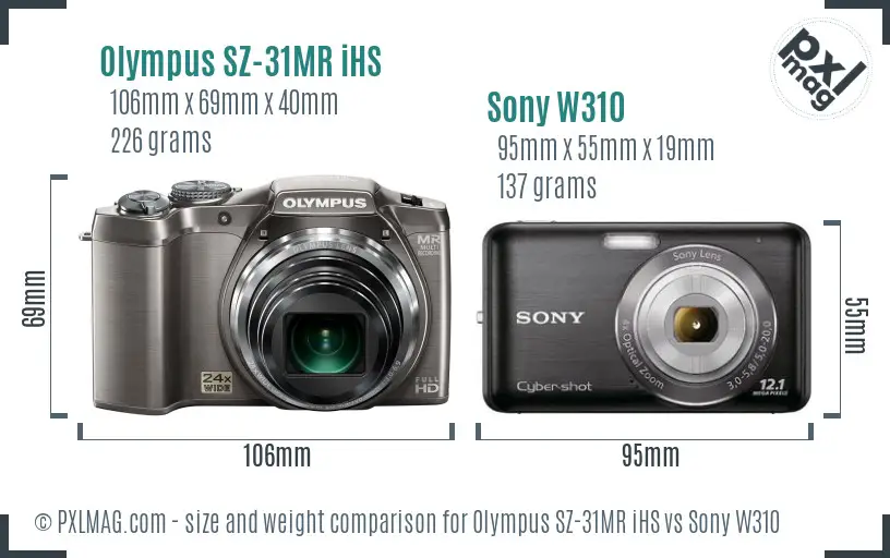 Olympus SZ-31MR iHS vs Sony W310 size comparison
