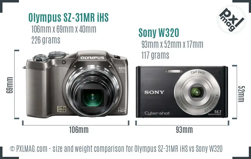 Olympus SZ-31MR iHS vs Sony W320 size comparison