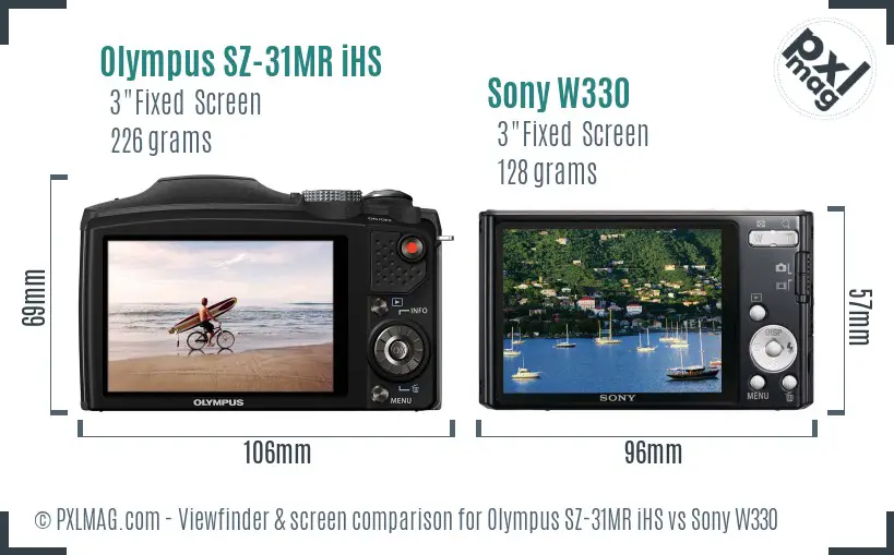 Olympus SZ-31MR iHS vs Sony W330 Screen and Viewfinder comparison