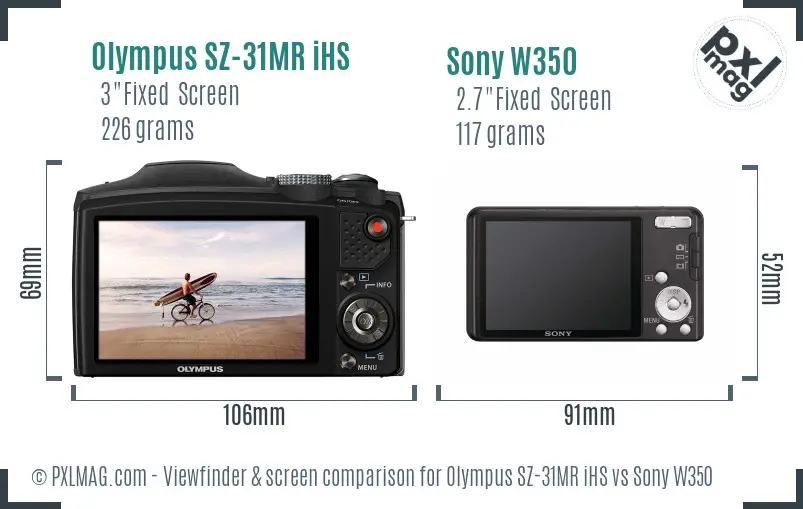 Olympus SZ-31MR iHS vs Sony W350 Screen and Viewfinder comparison