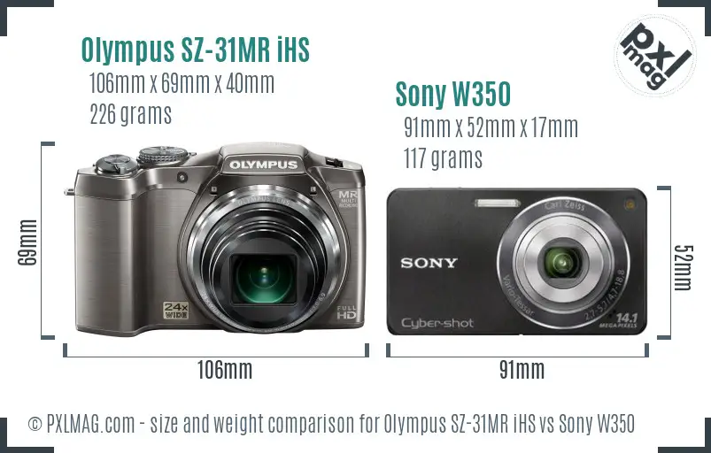 Olympus SZ-31MR iHS vs Sony W350 size comparison