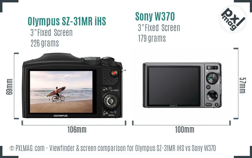 Olympus SZ-31MR iHS vs Sony W370 Screen and Viewfinder comparison