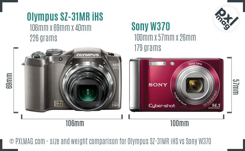 Olympus SZ-31MR iHS vs Sony W370 size comparison