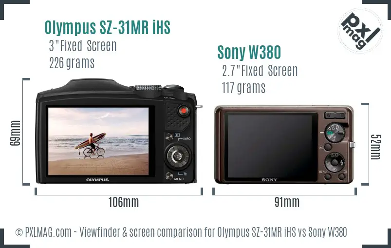 Olympus SZ-31MR iHS vs Sony W380 Screen and Viewfinder comparison