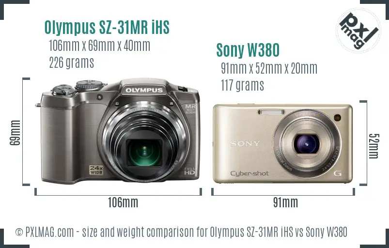 Olympus SZ-31MR iHS vs Sony W380 size comparison