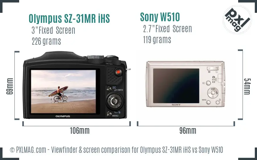Olympus SZ-31MR iHS vs Sony W510 Screen and Viewfinder comparison