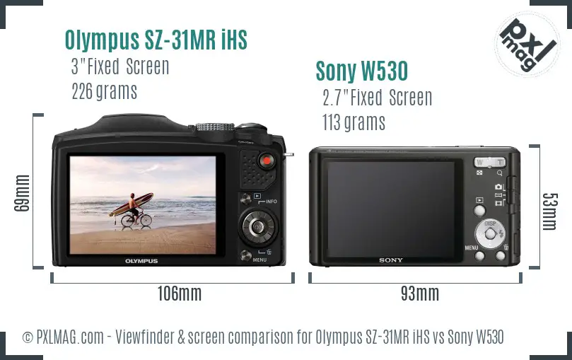 Olympus SZ-31MR iHS vs Sony W530 Screen and Viewfinder comparison
