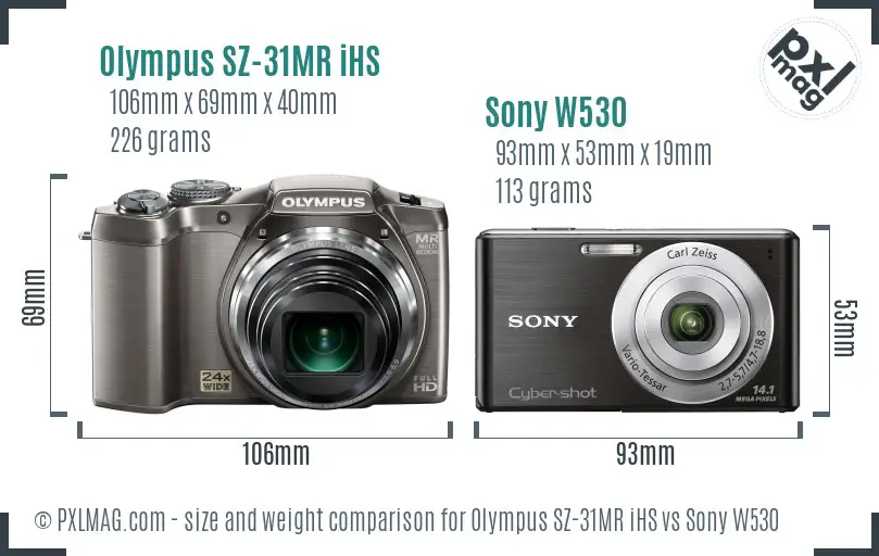 Olympus SZ-31MR iHS vs Sony W530 size comparison