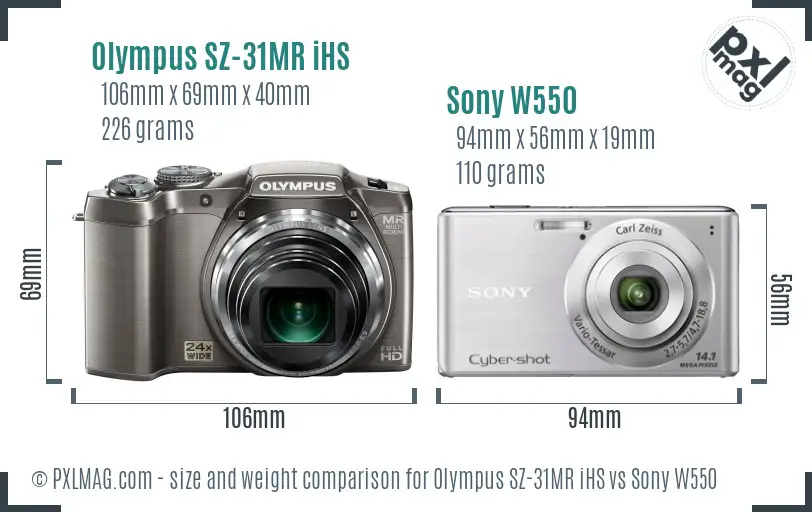 Olympus SZ-31MR iHS vs Sony W550 size comparison