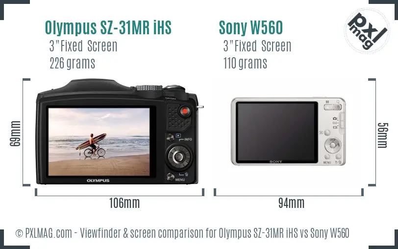 Olympus SZ-31MR iHS vs Sony W560 Screen and Viewfinder comparison