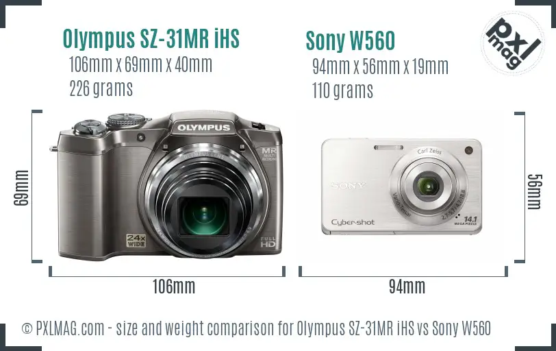 Olympus SZ-31MR iHS vs Sony W560 size comparison