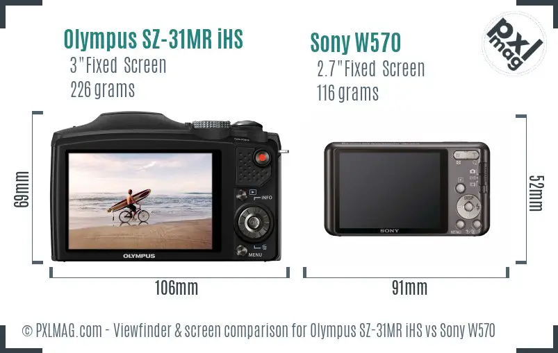 Olympus SZ-31MR iHS vs Sony W570 Screen and Viewfinder comparison