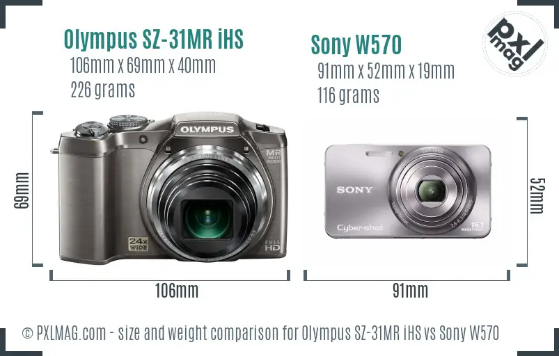 Olympus SZ-31MR iHS vs Sony W570 size comparison