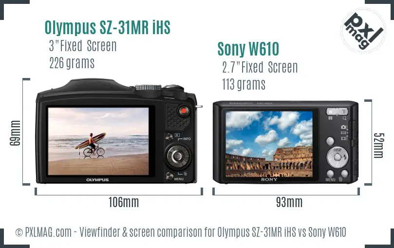 Olympus SZ-31MR iHS vs Sony W610 Screen and Viewfinder comparison