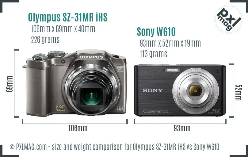 Olympus SZ-31MR iHS vs Sony W610 size comparison