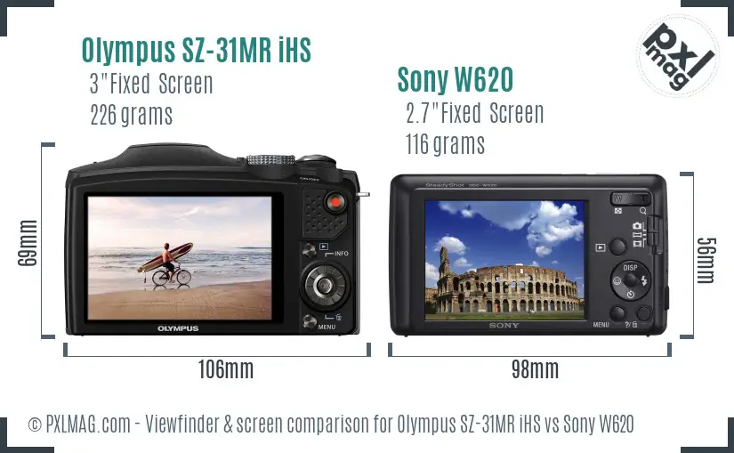 Olympus SZ-31MR iHS vs Sony W620 Screen and Viewfinder comparison