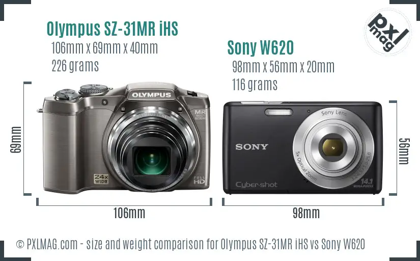 Olympus SZ-31MR iHS vs Sony W620 size comparison
