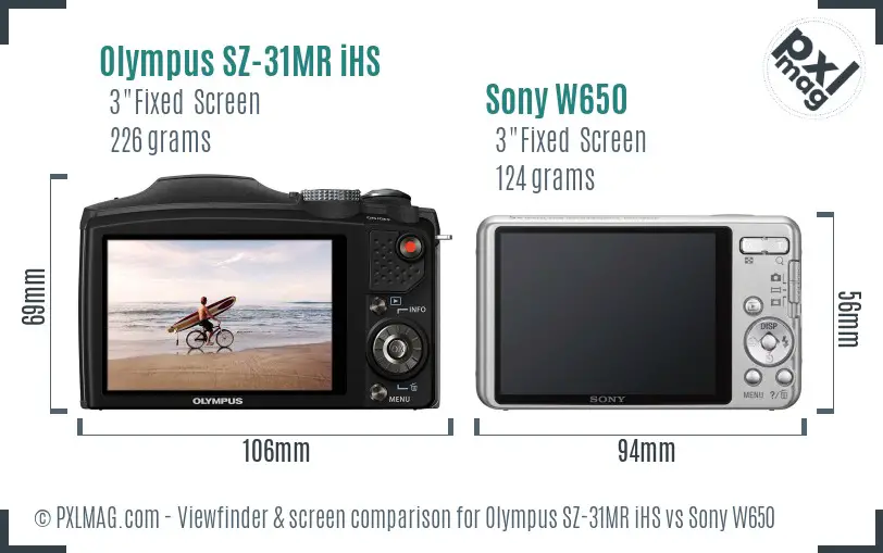 Olympus SZ-31MR iHS vs Sony W650 Screen and Viewfinder comparison