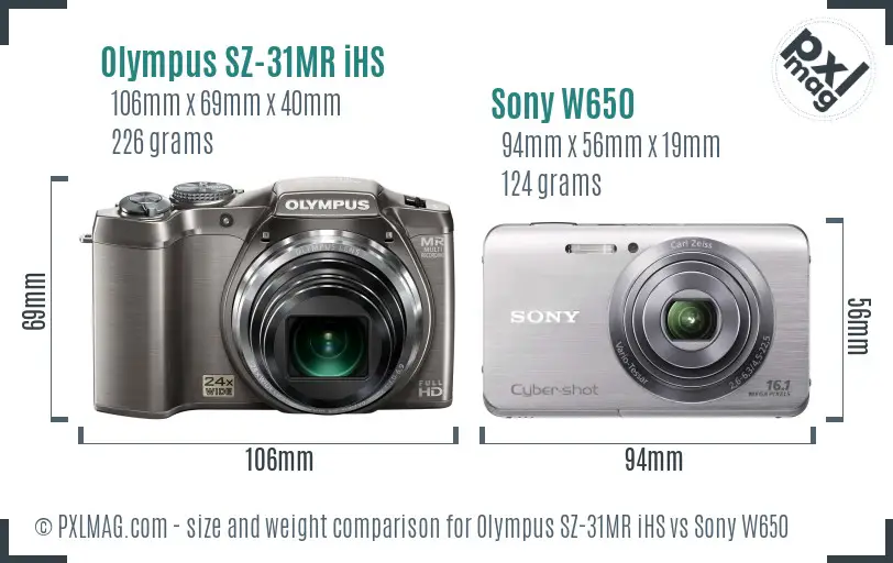 Olympus SZ-31MR iHS vs Sony W650 size comparison