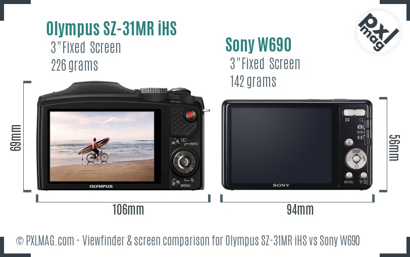 Olympus SZ-31MR iHS vs Sony W690 Screen and Viewfinder comparison