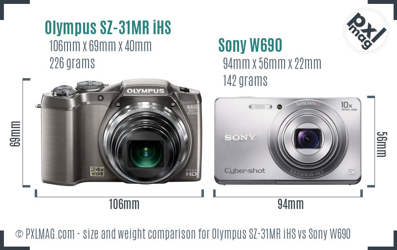 Olympus SZ-31MR iHS vs Sony W690 size comparison