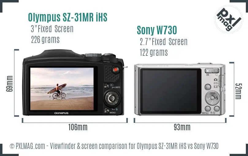 Olympus SZ-31MR iHS vs Sony W730 Screen and Viewfinder comparison