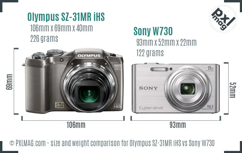 Olympus SZ-31MR iHS vs Sony W730 size comparison