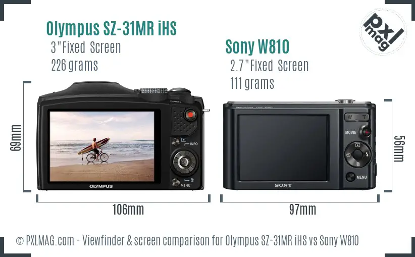 Olympus SZ-31MR iHS vs Sony W810 Screen and Viewfinder comparison