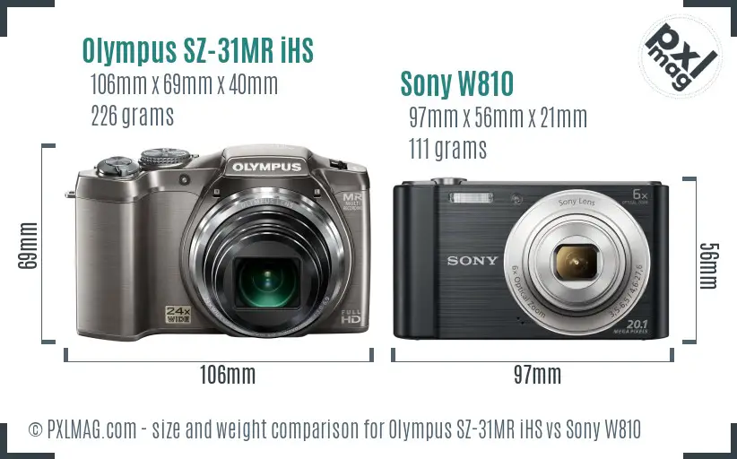 Olympus SZ-31MR iHS vs Sony W810 size comparison