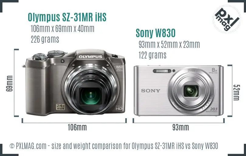 Olympus SZ-31MR iHS vs Sony W830 size comparison