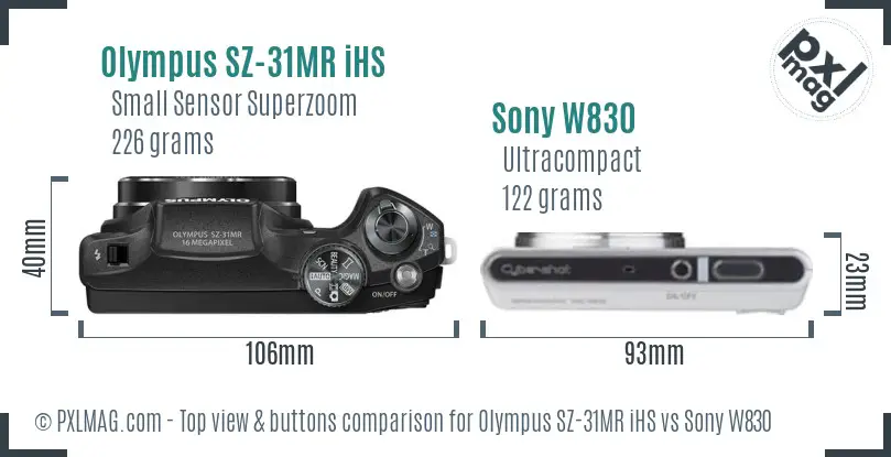 Olympus SZ-31MR iHS vs Sony W830 top view buttons comparison