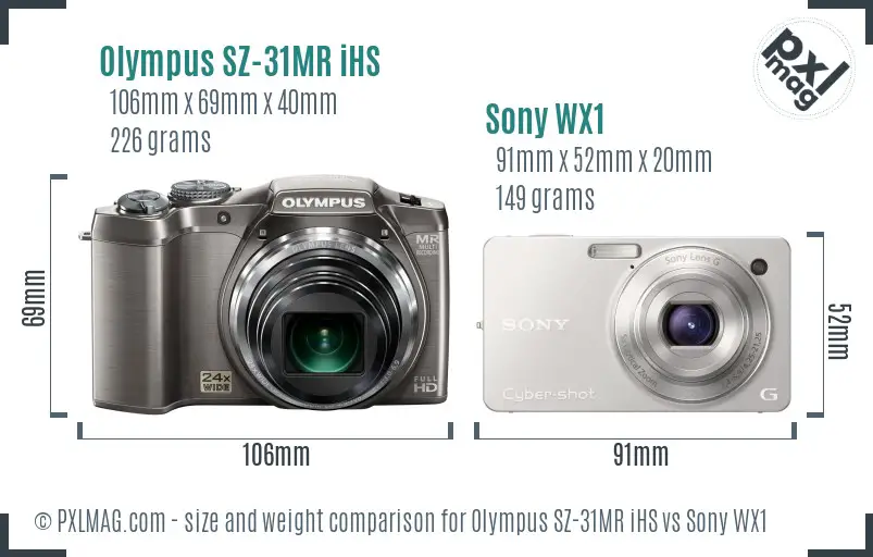 Olympus SZ-31MR iHS vs Sony WX1 size comparison